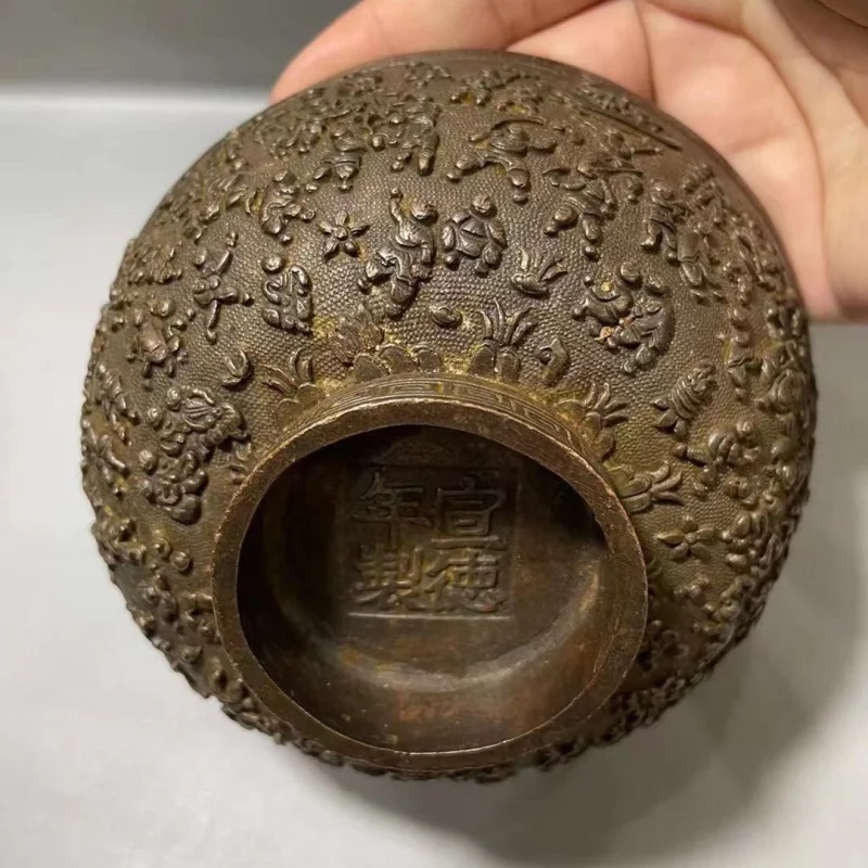 Antique Bronze Ware Collection Antique Old Xuande Year Hundred Copper Bowl Old Object Home Tea Ceremony Craft Ornaments