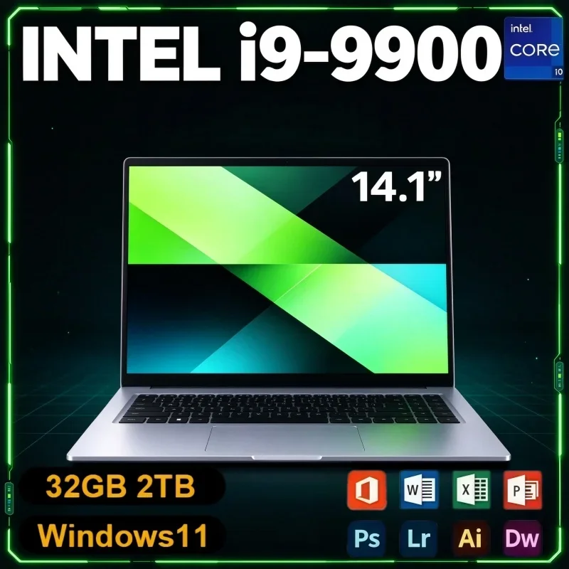 Portable 14.1 Inch Notebook PC Intel Core I9 9900 Windows11 32GB RAM 2TB SSD Laptop For Home Business Gaming Work