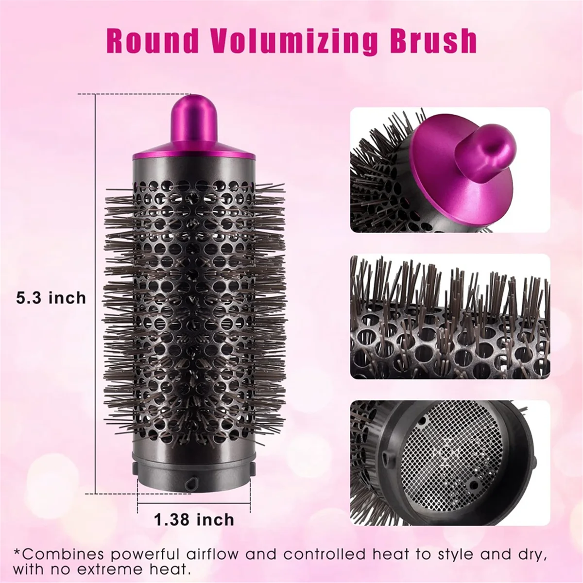 2Pcs Round Volumizing Brush for Dyson Airwrap Hair Styler Limp Flat Hair Volumizer Attachment Tool A