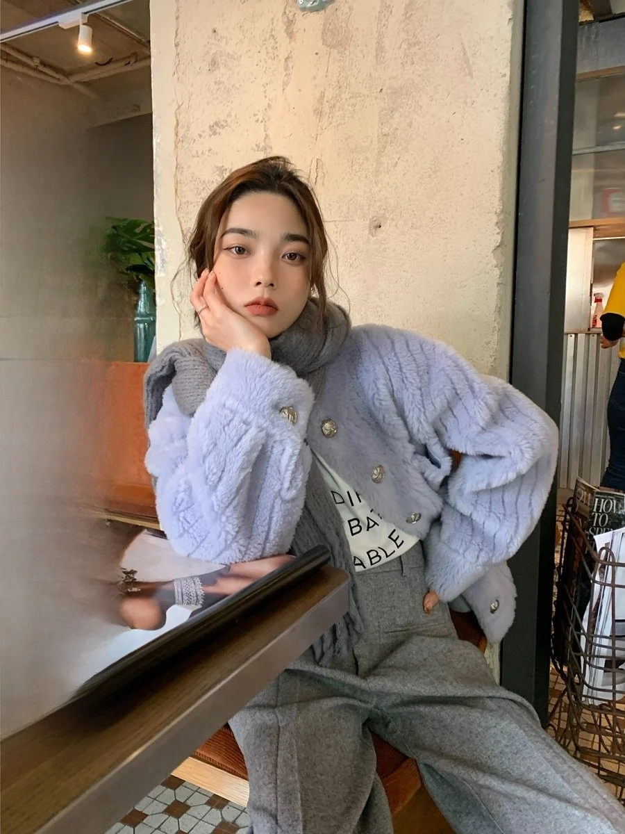 

Women's Lamb Fur Leather Jaet Winter Puffy New Sle Hot S Furry Outerwear ort Length Long Sve