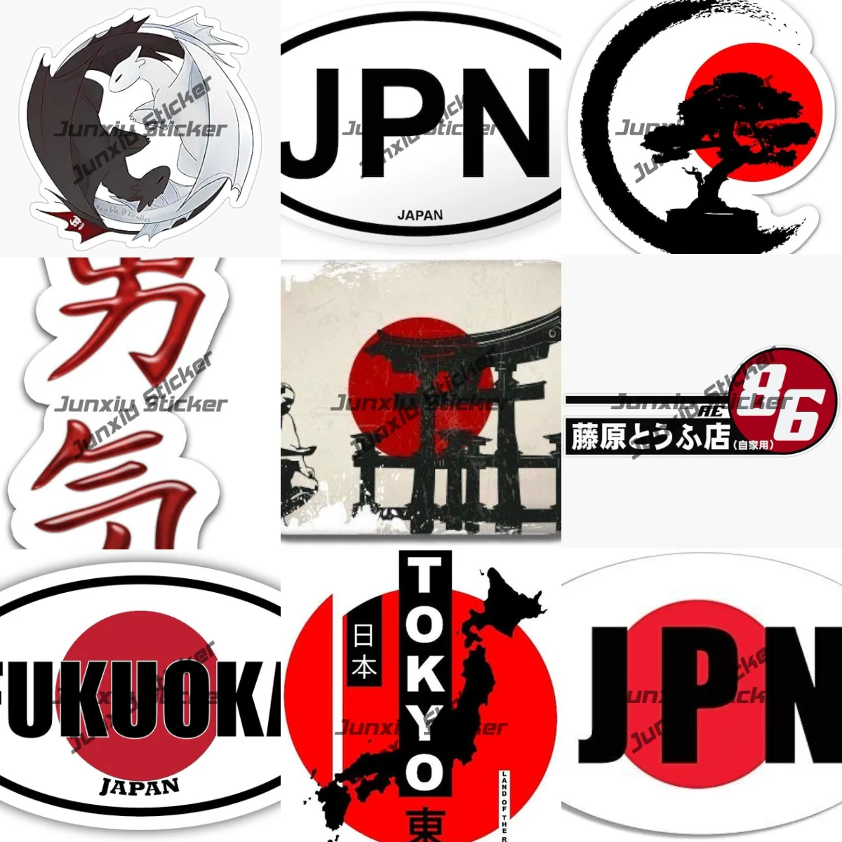 Fukuoka Japan Flag Oval JPN Sticker Japanese Map Flag Bonsai Tree Waterproof Decal Racing System Car Lover Vinyl Sticker