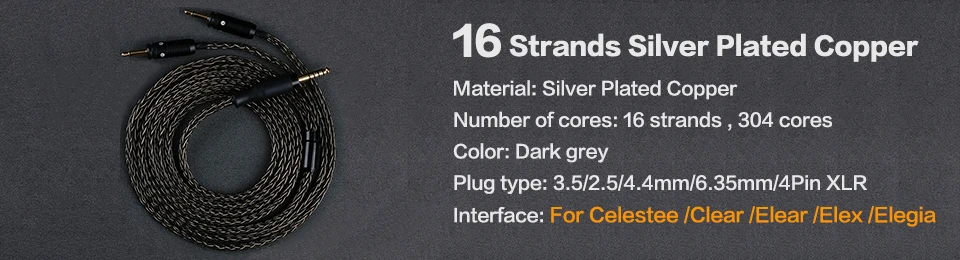 OPENHEART 16 Core Headphone Cable 1 to 2 jack dual 3.5/2.5/4.4mm Balance Cable Silver Plated Copper Upgrade XLR 2m 3m Cable