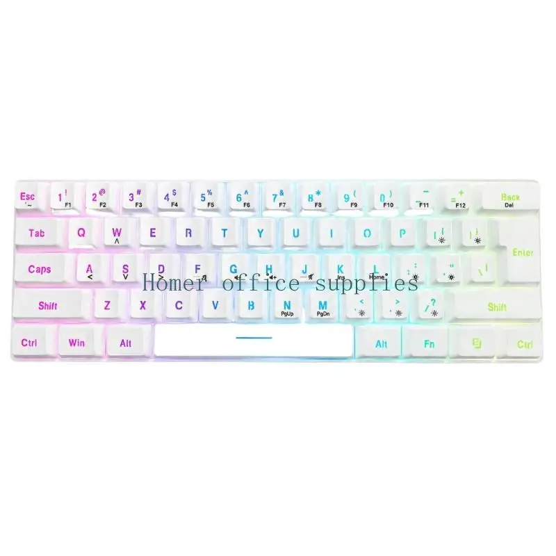 K43B USB 61-Key Mechanical Keyboard for Small Desk Typing, Color Shine Lettering and Raised Key Profile for Daily Computer,