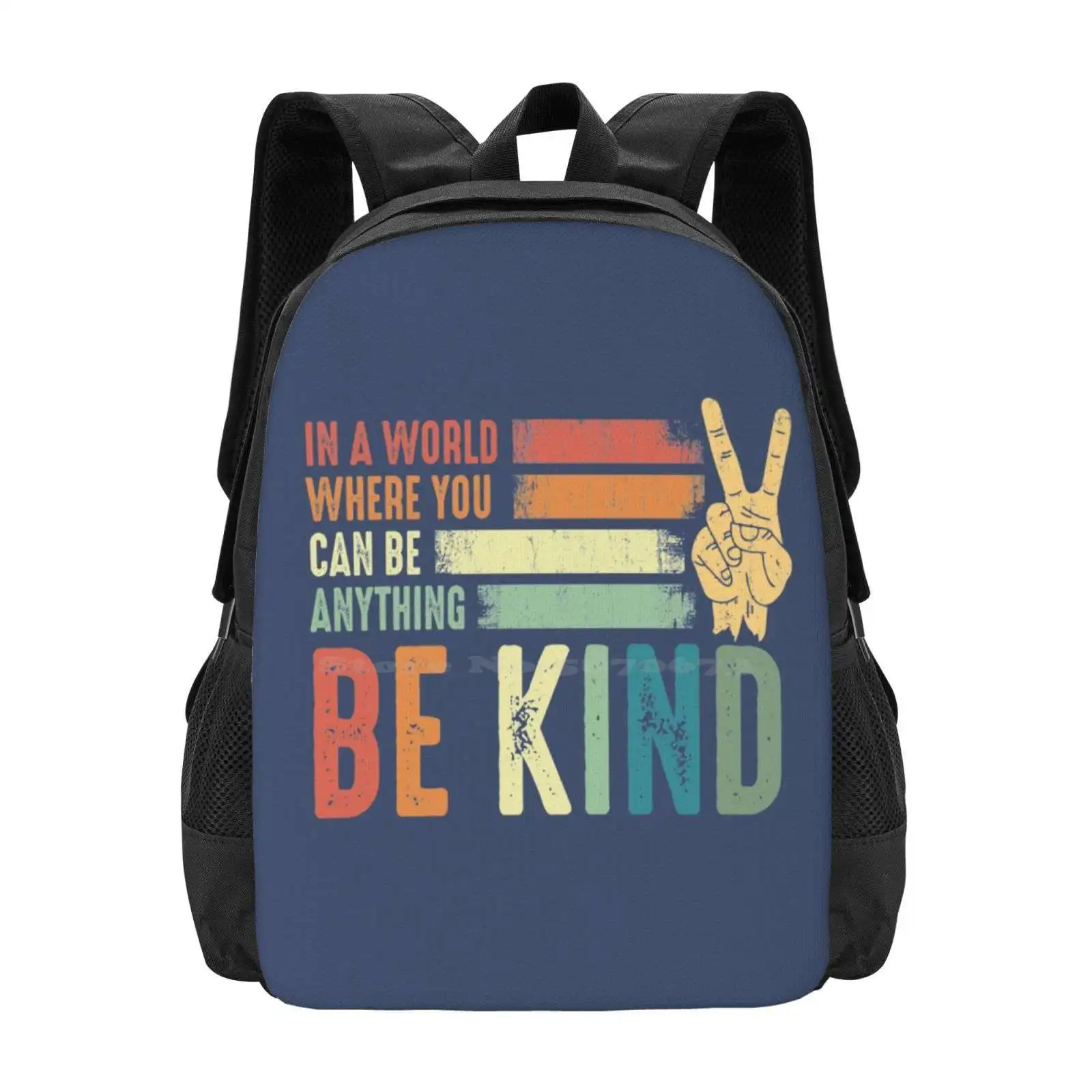 In A World Where You Can Be Anything Be Kind Kindness Inspirational Gifts Peace Hand Sign Backpack For Student School Laptop