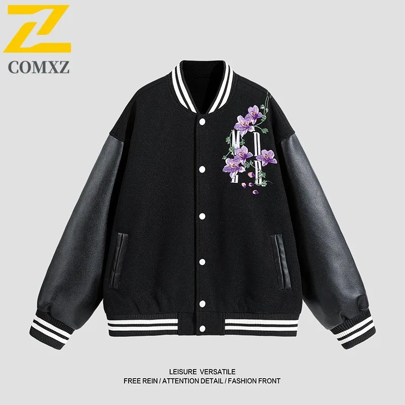 

COMXZ 2025 Hot Sale Baseball Jacket Long Sleeve American Embroidery Baseball Coat Flight Jacket Autumn lightweight windbreaker