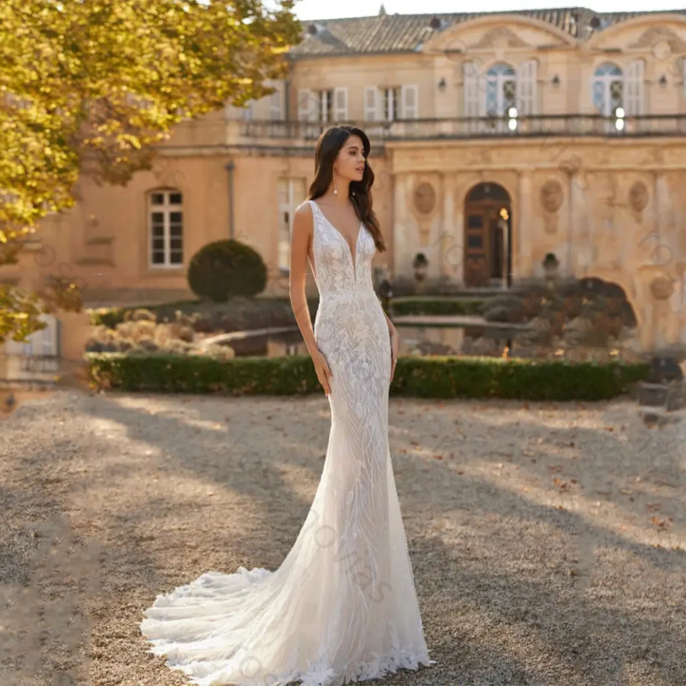 Customized High Quality White Elegant Satin Wedding Dresses V-Neck with Pearls Lace Prom Gown A-line for Floor Length New Style