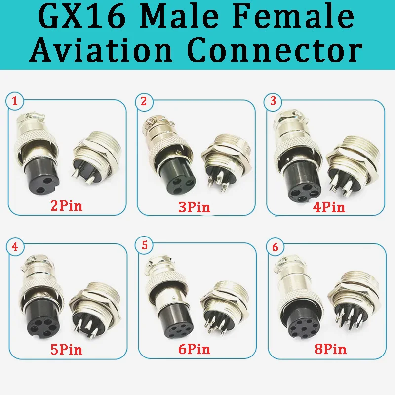 1Set Silver Metal GX16 2/3/4/5/6/8Pin Male Plug Female Socket Aviation Circular Panel Chassis Mount Connector for Industrial
