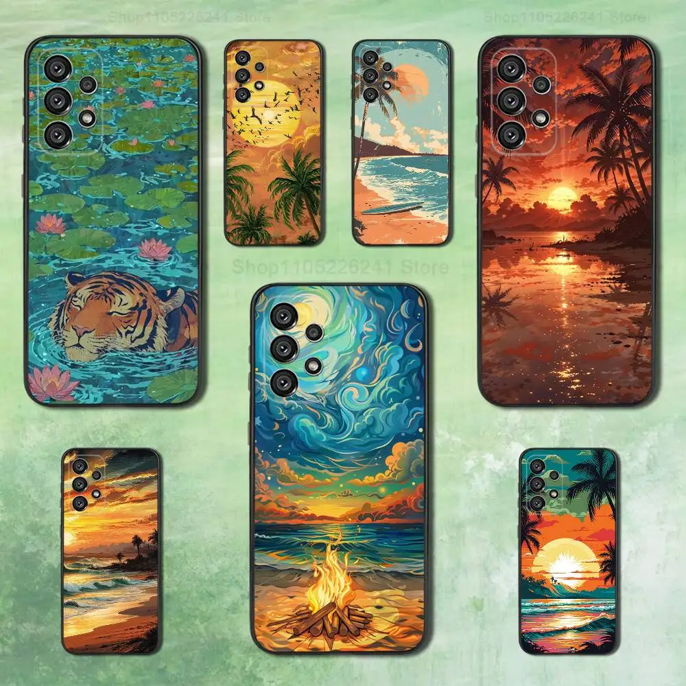 

Tropical Cartoon Art For Samsung Galaxy A73,31,32,72,41,53,52,71,22,5G,Note,J7,8,9 Soft Black Silicone Phone Case