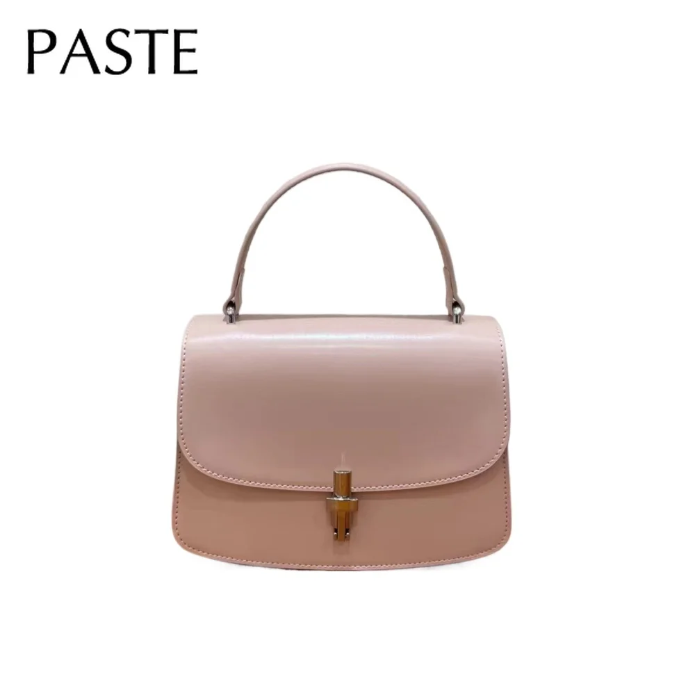 

Ins Vintage Glossy Hard Split Leather Organ Messenger Bag Beige Luxury European Style Women Shoulder Bag Luxury Ladies Handbag