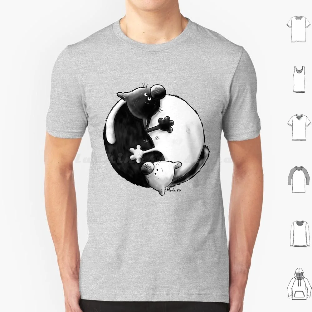 Yin And Yang Cats T Shirt Cotton Men Women DIY Print Cat Cement Cat Cartoon Kitten Fur Hank Funny Cuddle Comic Yin Yang Taoism