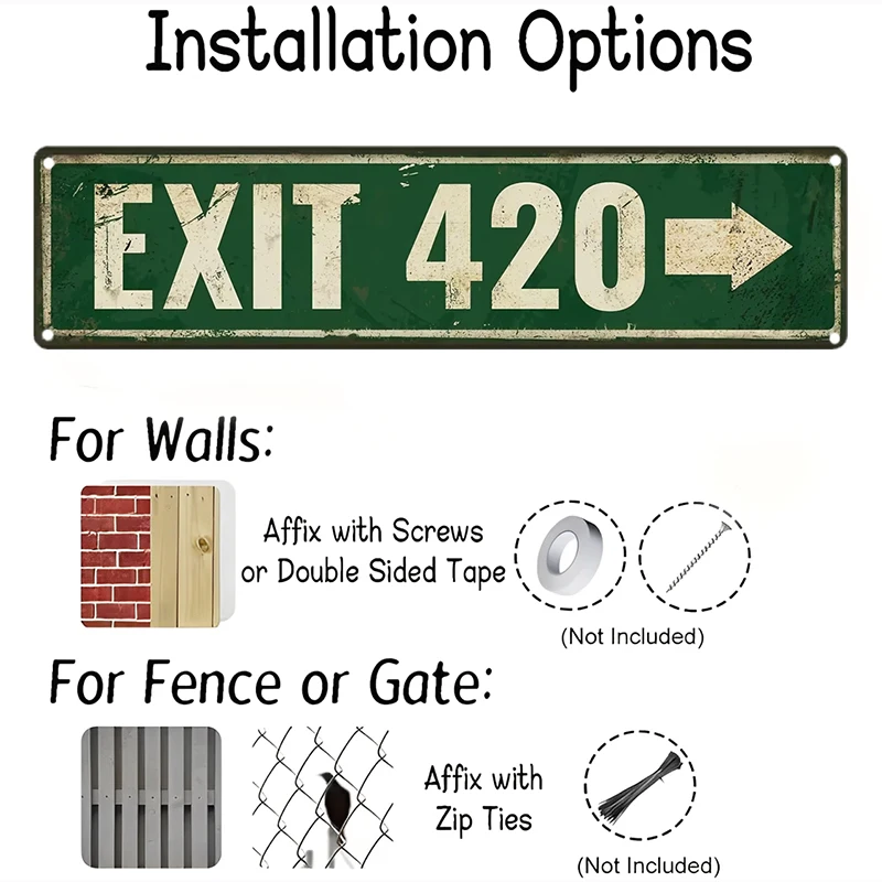 Vintage EXIT 420 Metal Road Sign - Rustic Aluminum Wall Decor for Man Cave, Bar, Lounge - Retro Highway Style Arrow Sign