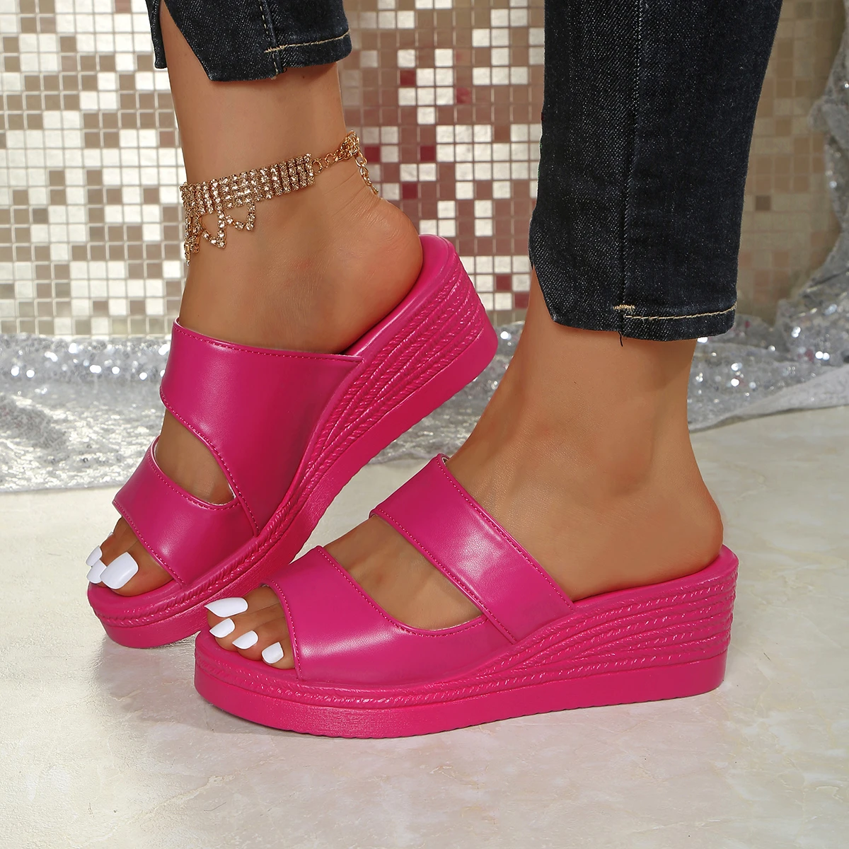 

Women Wedge Platform Slippers 2025 New Sexy High Heel Sandals Summer Fashion Open Toe Beach Shoes for Women Zapatos De Mujer