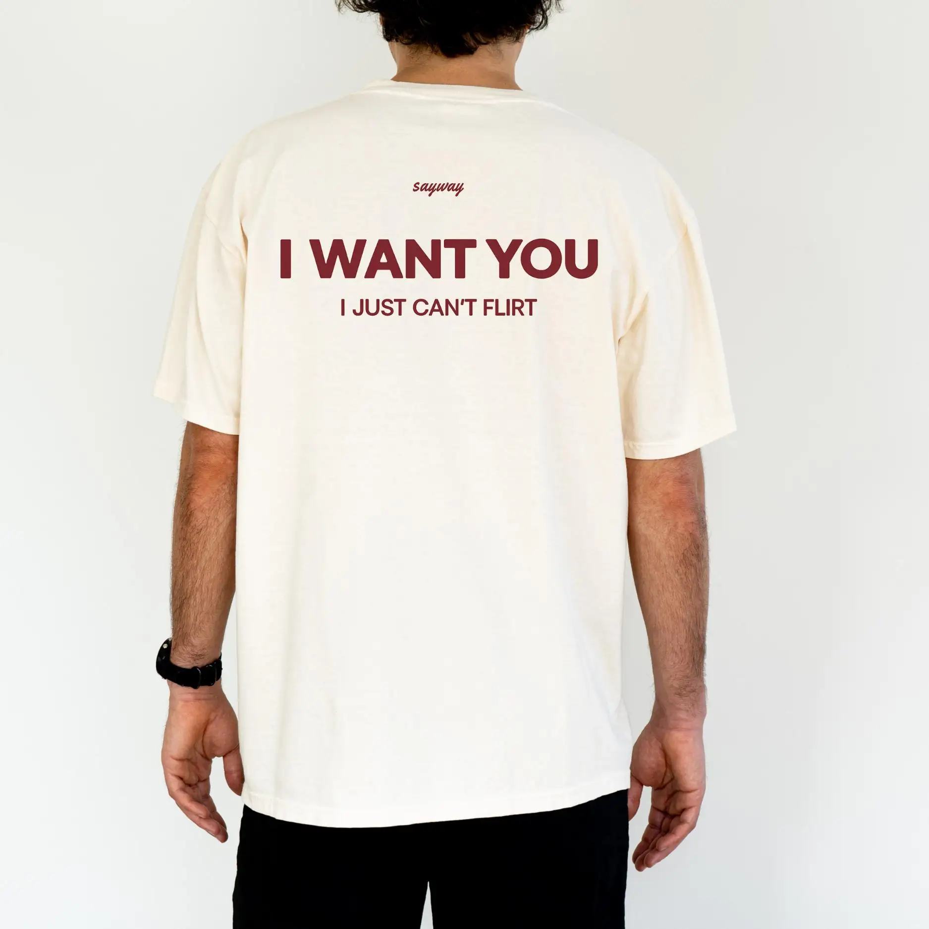 Men's Summer Simple and Fashionable Casual T-shirt I Want You I Just Can’t Flirt T-Shirt, Funny TikTok Viral Quote Tee