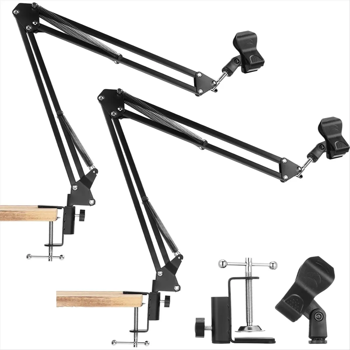 BHBL 2 Pcs Boom Mic Arm Desk Microphone Stand with 3/8Inch Screw Mount Clamp Storable for Light Mics Podcast Gaming Recording