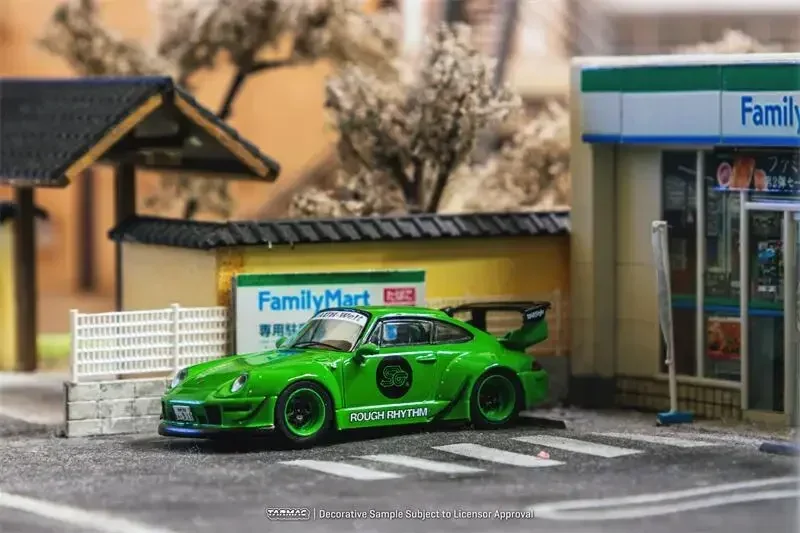 TW Tarmac Works x Student Driver 1/64 RWB 993 Rough Rhythm Fuel Fest Green Simulation Alloy Model Cars