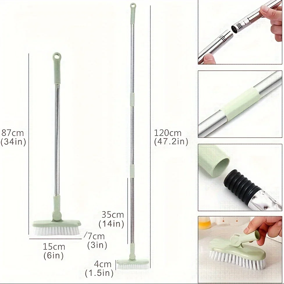 120cm Telescopic Rotating Brush with Frosted Head - Precision Grouting Cleaner for Bath, Kitchen, Balcony & Deck