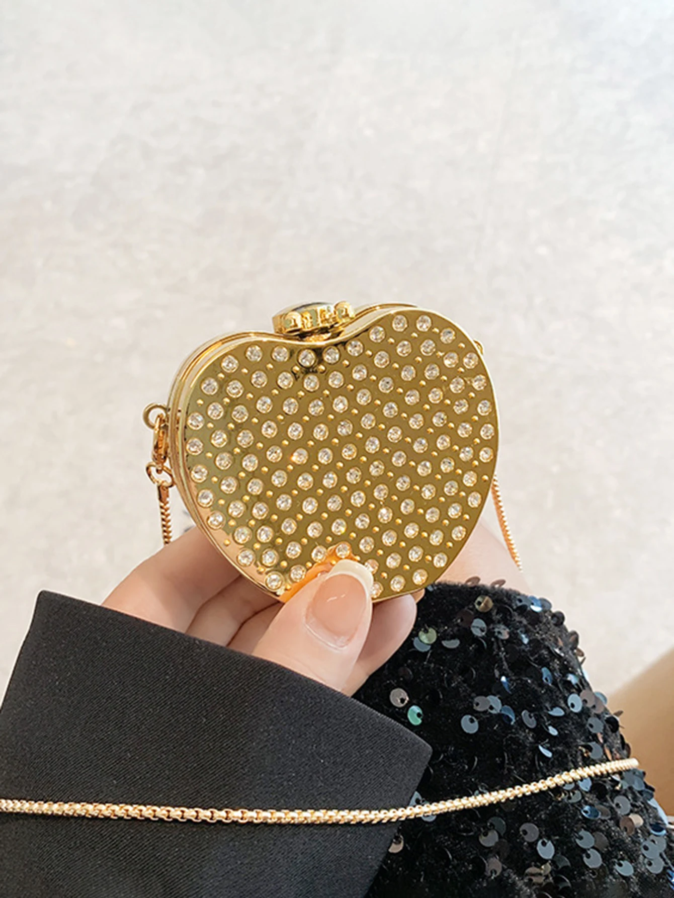 

Luxury Diamond Inlay Heart Shape Crystal Clutch Purse Stones Evening Wedding Party Shoulder Bag Handle Rhinestone Mini Handbags