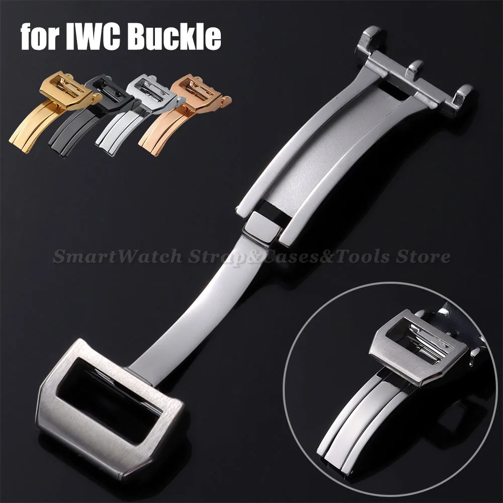 

18mm Stainless Steel Deployment Folding Clasp for IWC Leather Strap Replacement Buckle Silver Gold Rose Black Watch Accessories
