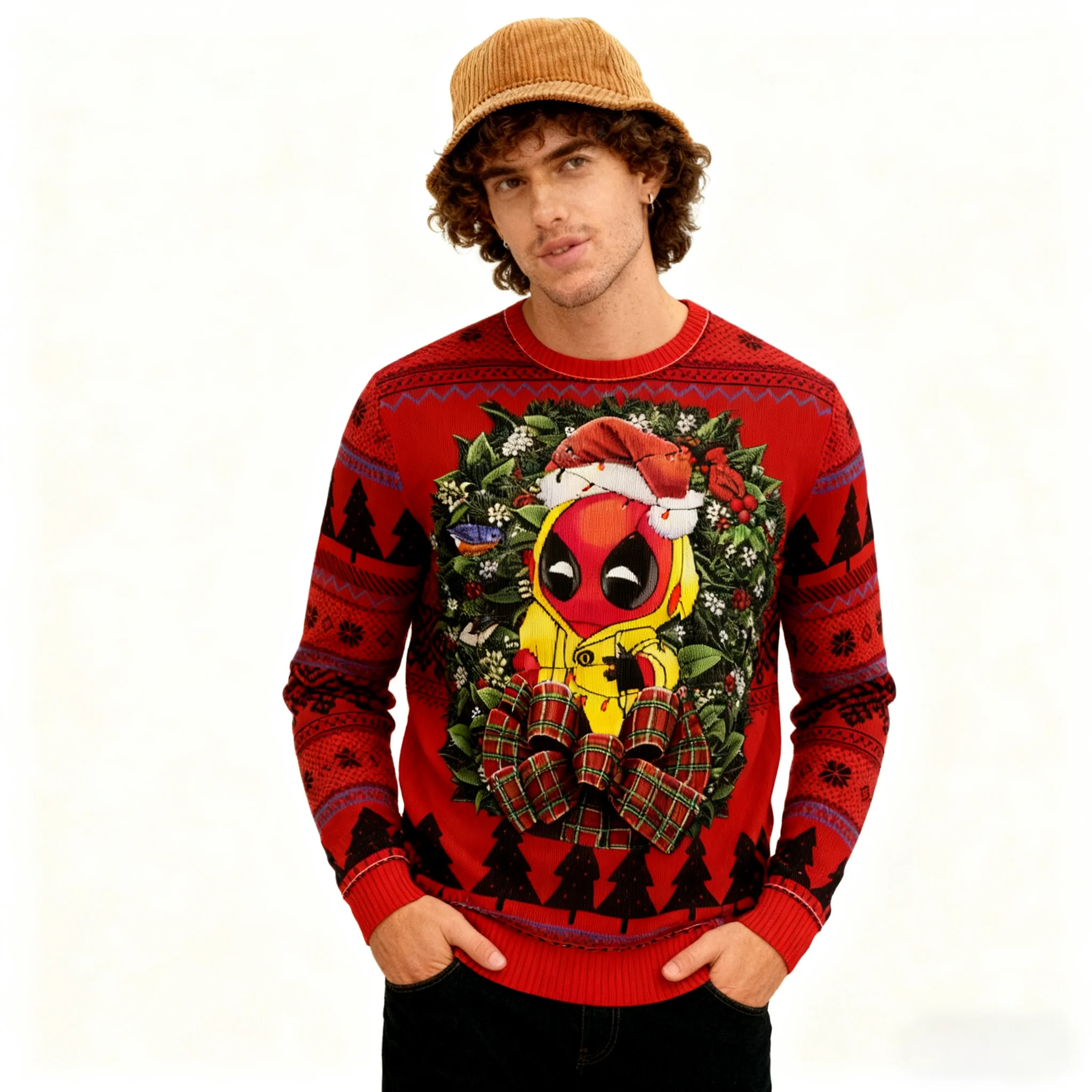 ديدبول مارفل مكافحة بطل جديد متحولة X الرجال المنتقمون عيد الميلاد سترة قبيحة الرجال الشتاء سترة مستديرة الرقبة هدية الكريسماس 2026