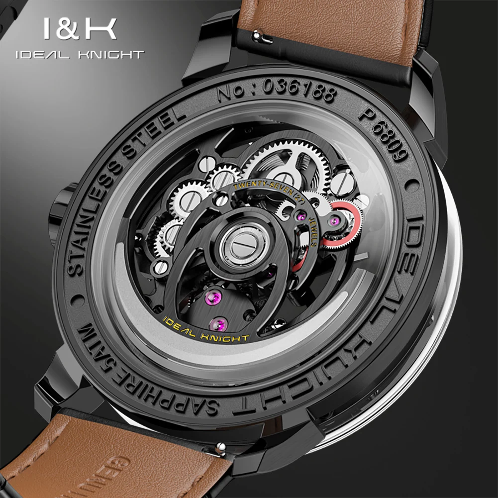 IDEAL KNIGHT Men's watches genuine fashion brand man Tourbillon movement mechanical watch for man luminous waterproof wristwatch