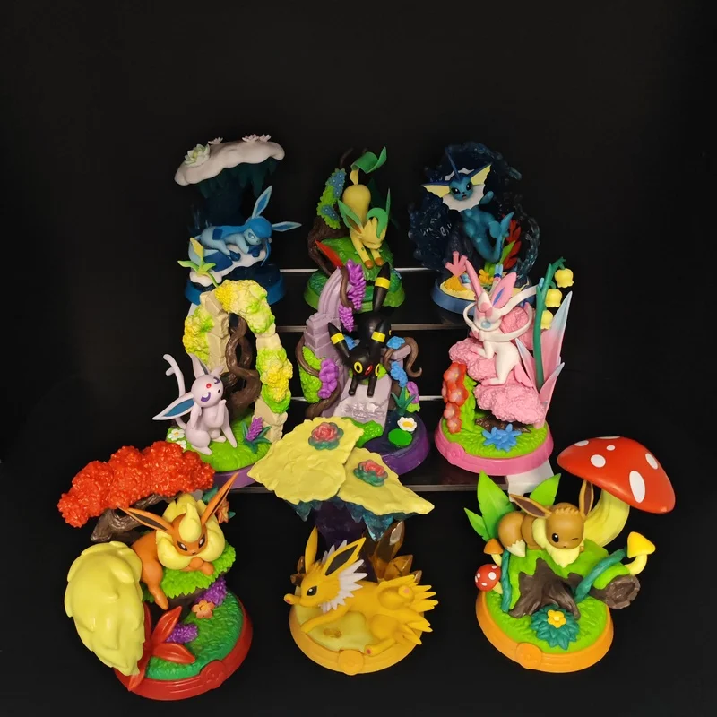 9pcs-pokemon-leisure-time-pikachu-eevee-figure-collectible-model-desktop-ornament-home-decoration-adult-collectors-toy-gift