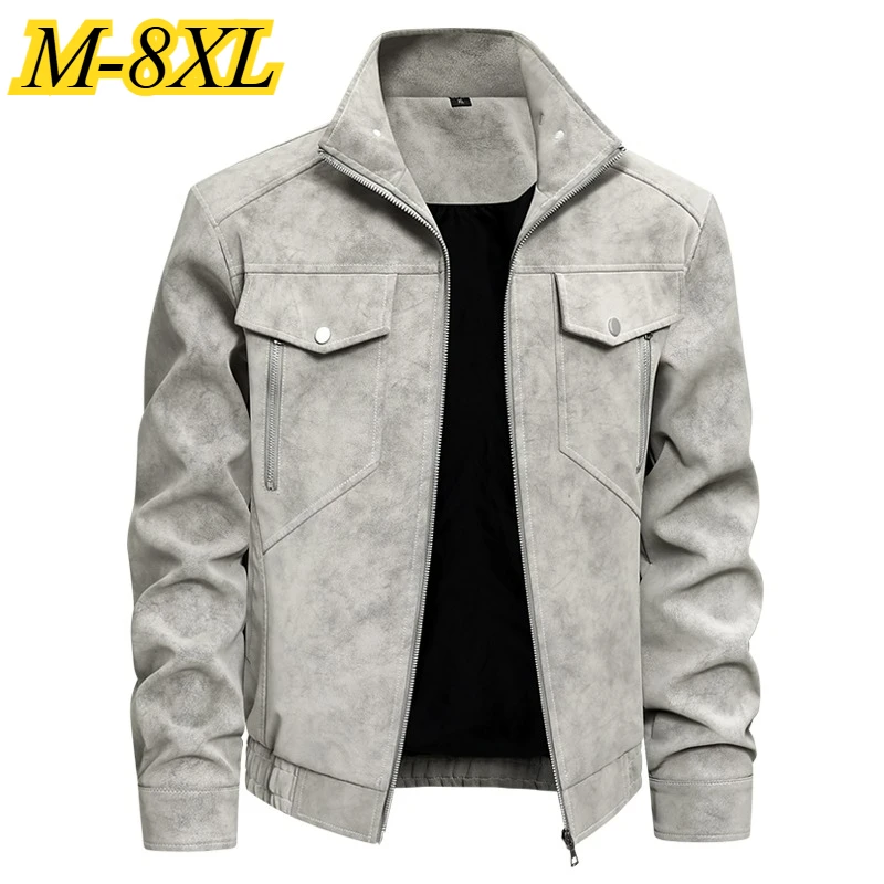

Mens Faux Leather Jacket Wrinkle Resistant Riding Windproof Coat Stand Collar Vintage Style Skin Friendly Breathable Autumn Coat