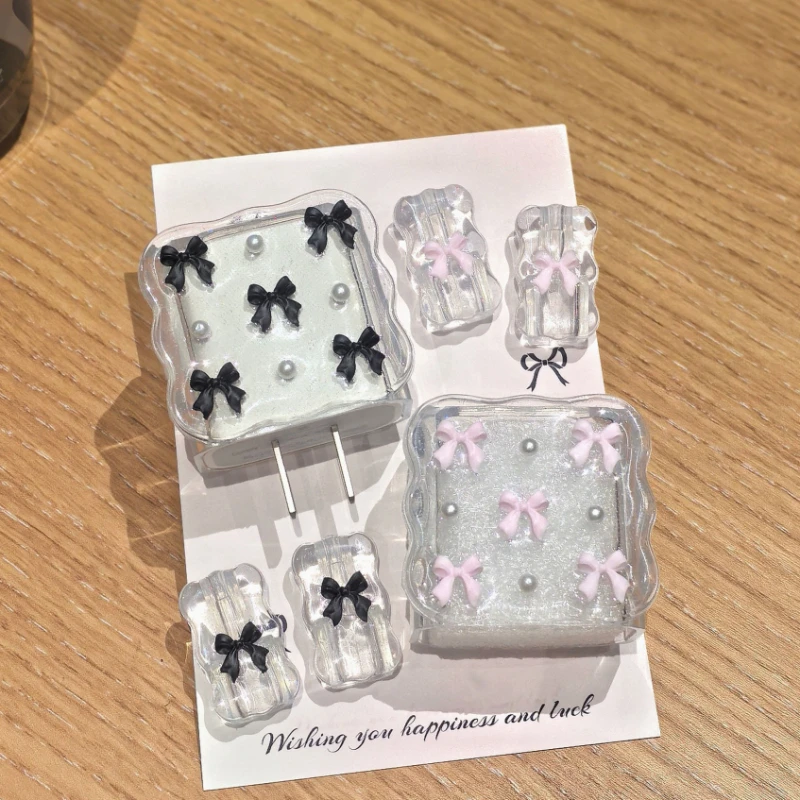 

Cute Pink Flower Bowknot Pattern Soft Charger Case For iPhone 18/20W Charger Head Protective Sleeve Cable Protection Cover