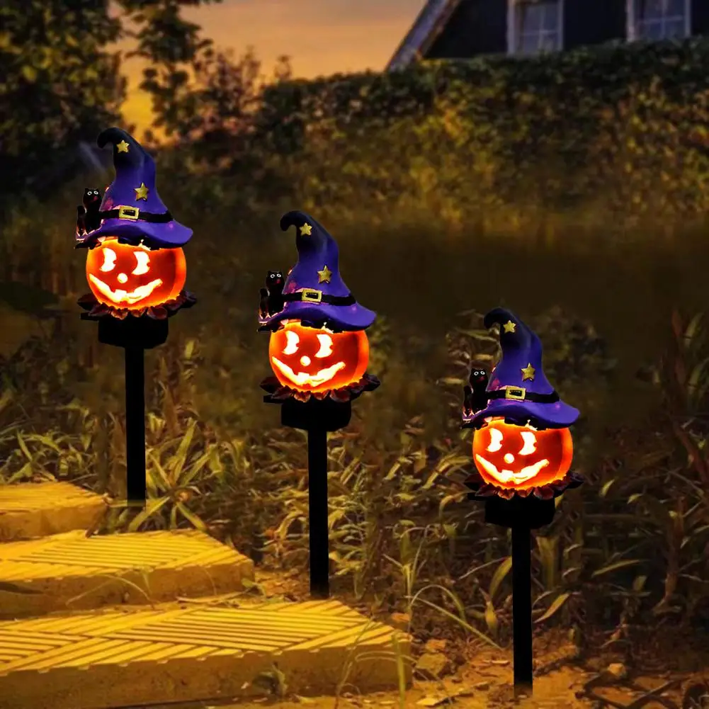 45cm Solar Pumpkin Pathway Lights Halloween Pumpkin Lamp Front Porch Light Halloween Glowing Pumpkin Lamp Stake Garden Decor