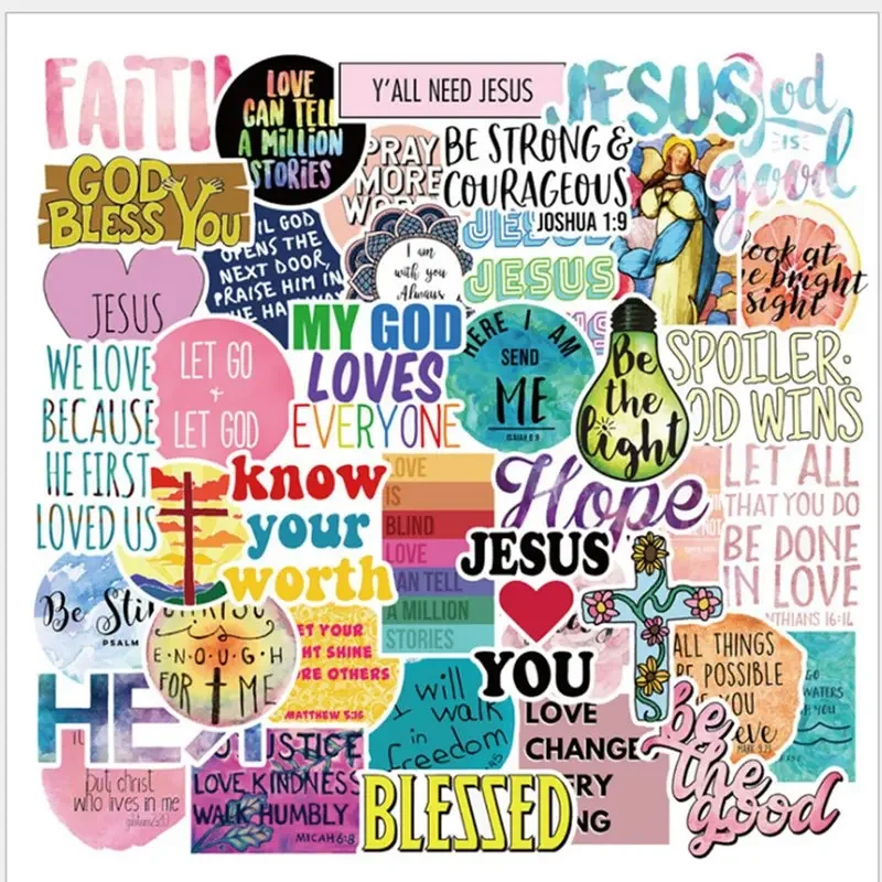 50Pcs Jesus Bible Verse Stickers Inspirational Christian Vintage Christian Stickers for Water Bottle Laptop Scrapbooking Decals