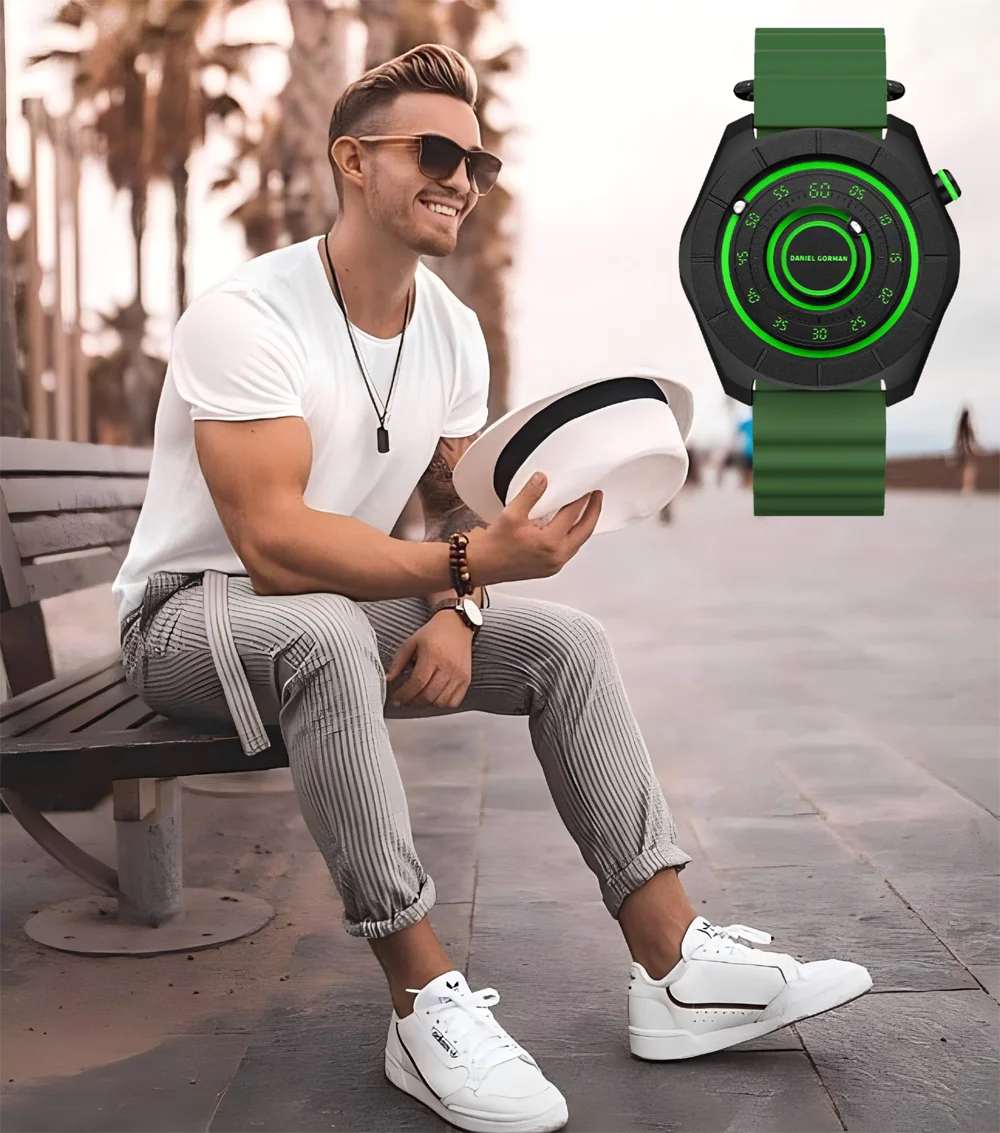 

Men Fashion Sports Magnetic Watch Luminous Comfortable Silicone Strap Male Waterproof Bead Steel Wristwatch