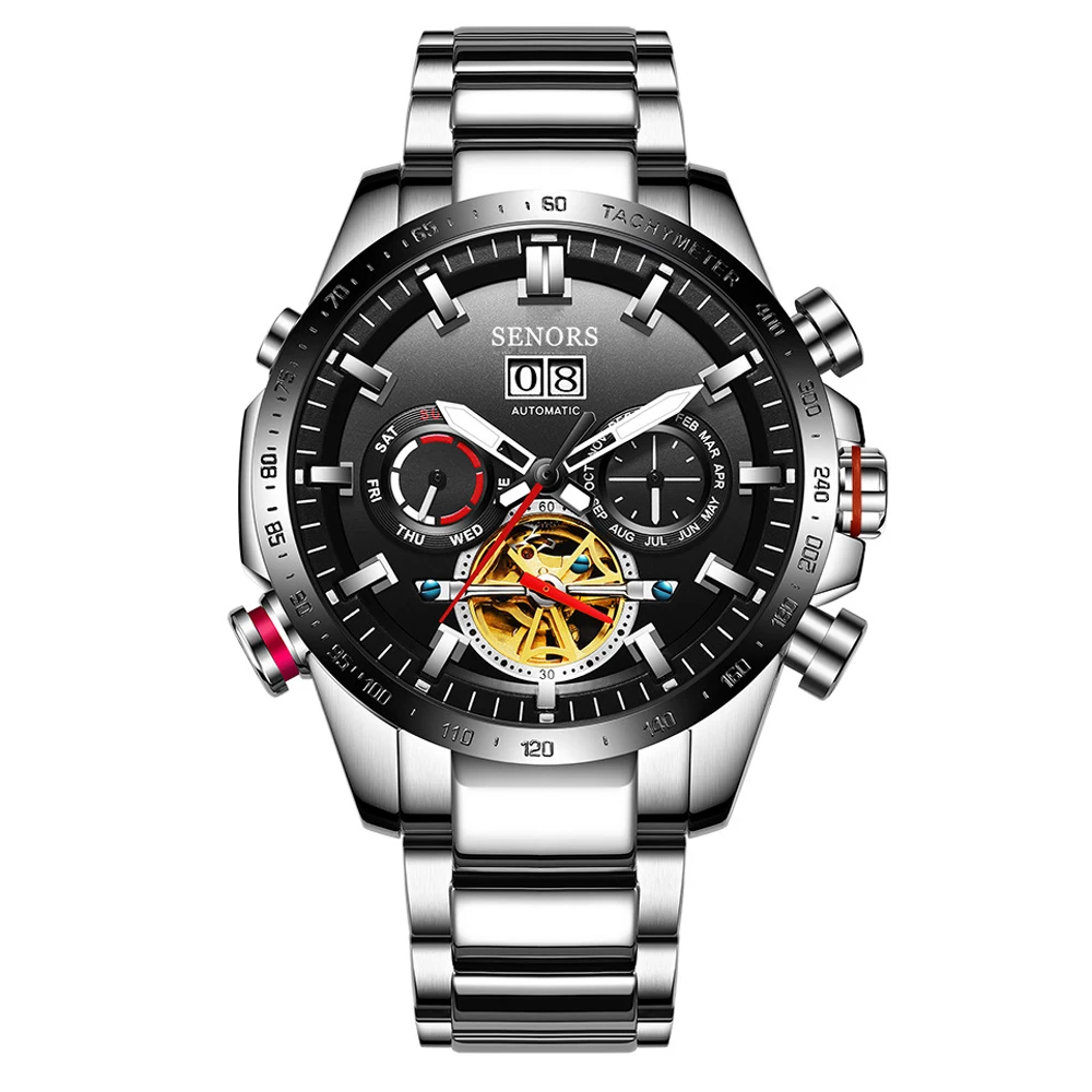 أفضل الرجال ووتش متعددة الوظائف ووتش الذكور ووتش الفاخرة توربيون الهاتفي 3Bar للماء الساعات الميكانيكية التلقائية #4