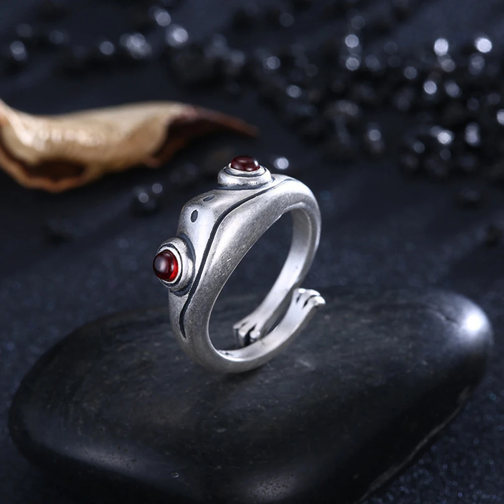 Gift Female Retro for Women Vintage Bohemian Silver Color Resizable Opening Ring Frog Finger Ring