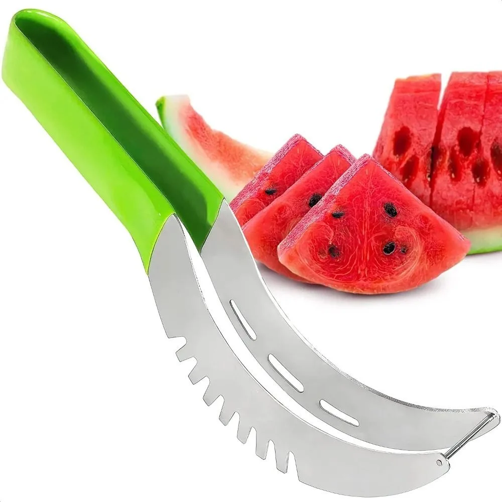Stainless Steel Watermelon Slicer Plastic Wrap Handle Non-slip Melon Cutter Cutter Kitchen Gadget Fruit Cutting Tool Summer