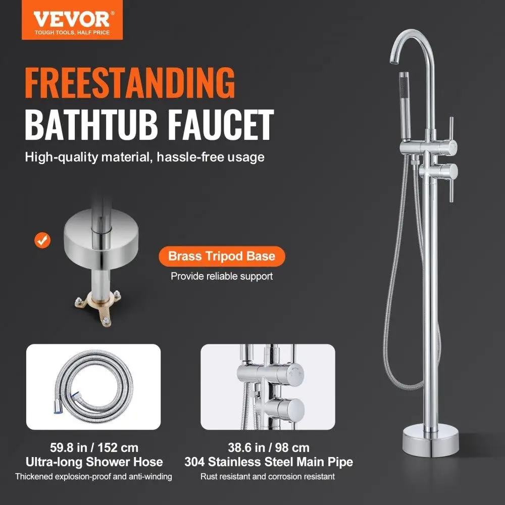 Freestanding Floor Mount Bathtub Faucet with Dual Water Modes & 360° Rotation for Luxurious for bathing