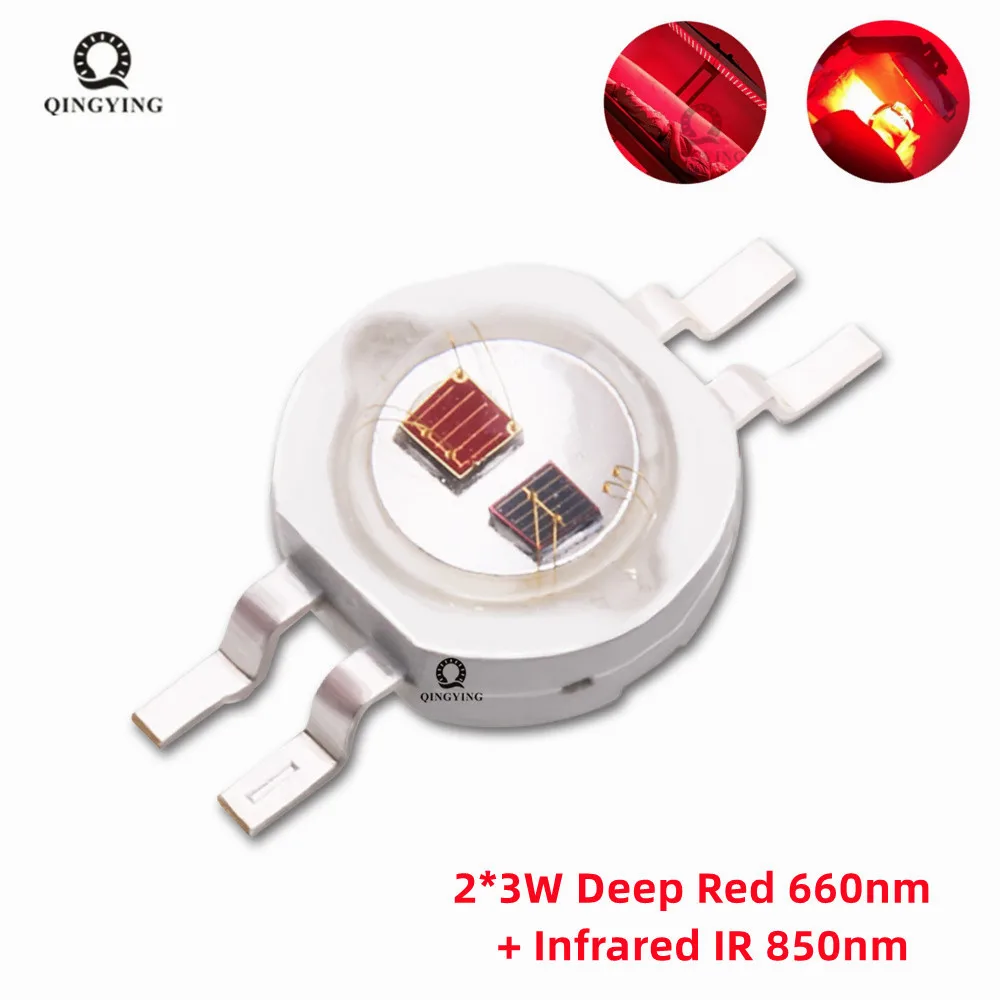 5-50pcs 2*3W Deep Red 660nm + Infrared IR 850nm LED Double Chip SMD Diode COB Bicolor DIY For 3 6 W Watt Therapy Light Beads