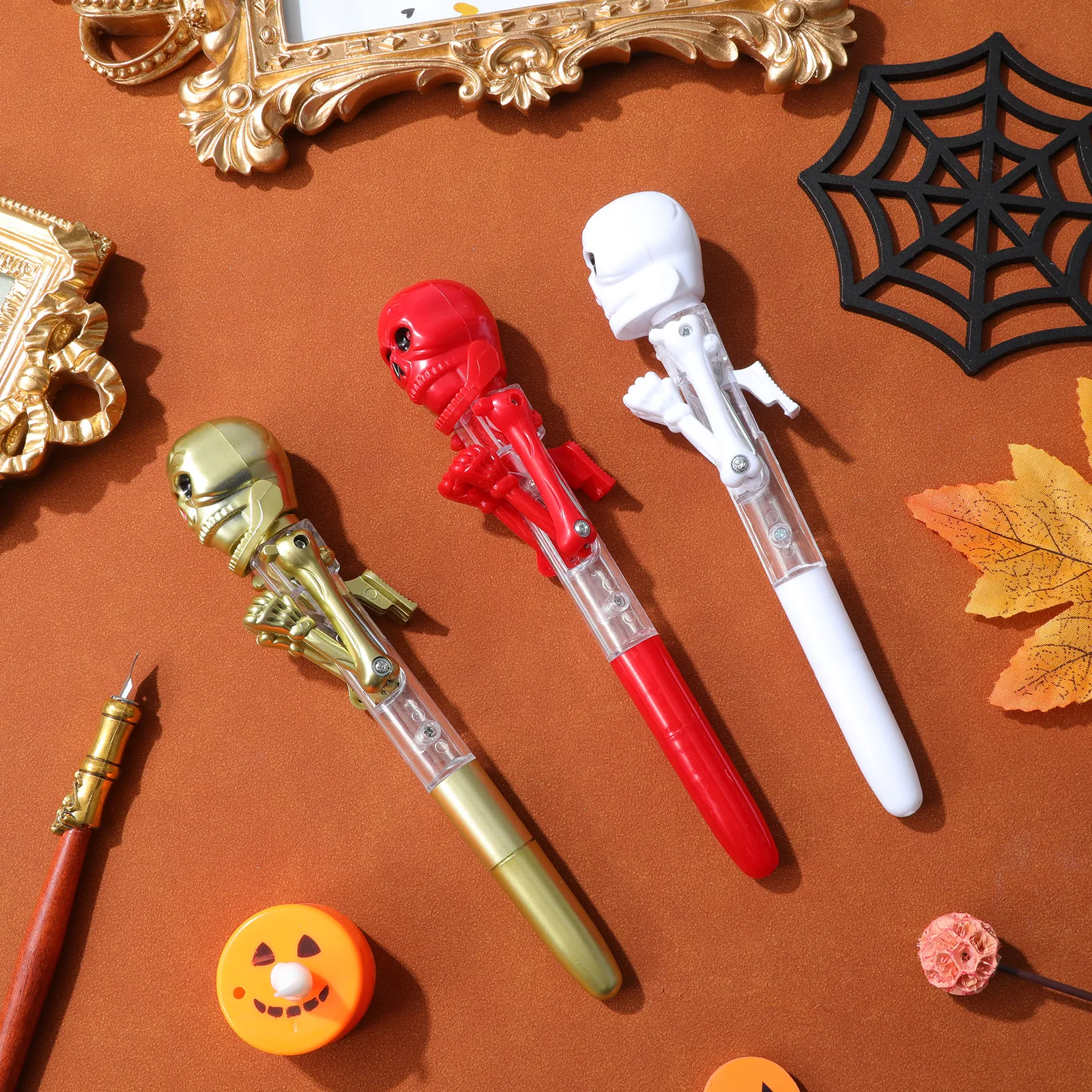 Halloween Pumpkin Skull Glow Ballpoint Pens Set 3pcs Fun Stationery for Students Classroom Party