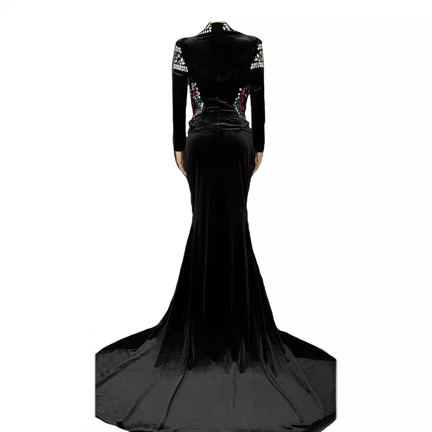 เซ็กซี่ต่ําหน้าอกอาหรับชุดราตรีประกาย Rhinestone Party แขนยาว Vestidos Para Fiesta De Lujo Vestidos De Grad