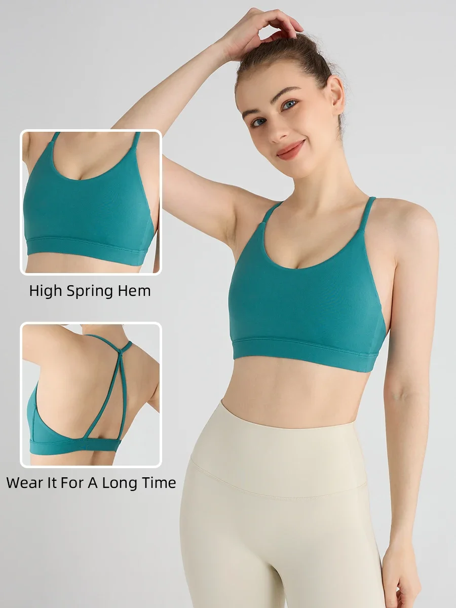 

Women Fitness Sports Bra Top Gym Yoga triangle backless Athletic Back Cutout Cross Tight Workout Soft With Chest Pad️