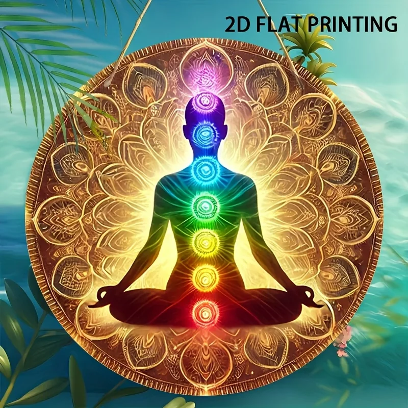 Two-dimensional planar chakra meditation wall decoration - Wooden circular signs with hanging ropes, suitable for homes and bars