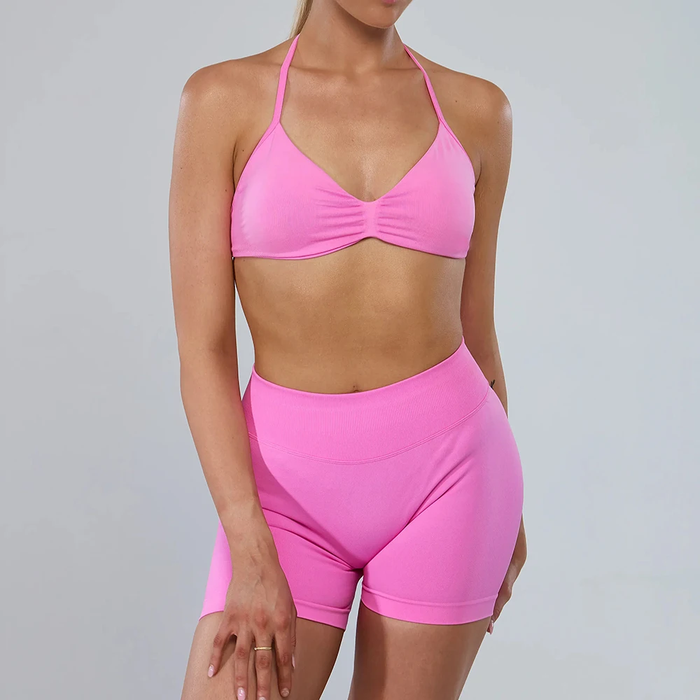 2PCS DF Impact Yoga-bh met bandjes voor dames en naadloze scrunchshorts, hoge stretch gym workout fitness sportkleding