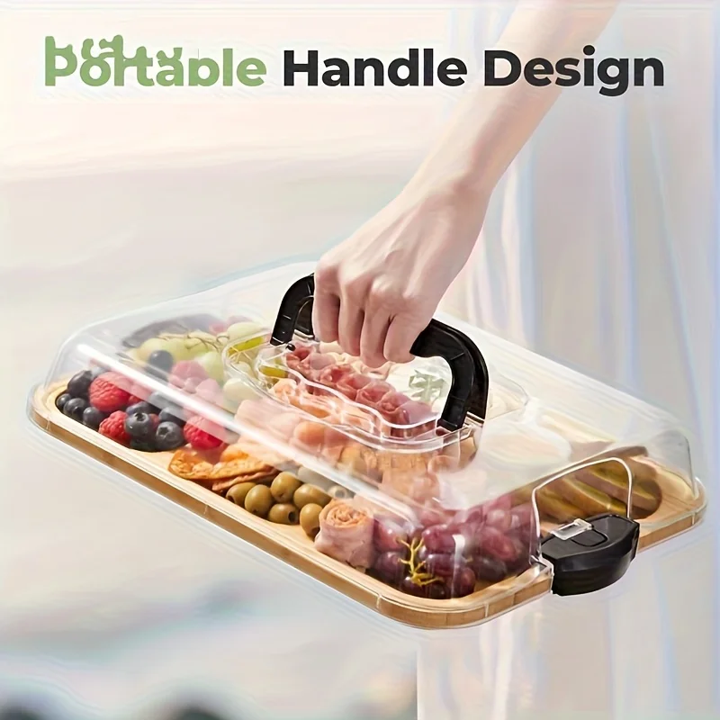 

Bamboo Cutting Board with Lid Kitchen Divided Fruit Steak Chopping Block Party Tray