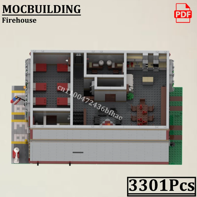 Modulare Feuerwehrsteine, Stadtfeuerhaus, Stadtstraßenansicht, Firestation, MOCBUILDING, Feuerwache, Blöcke, Konstruktionsspielzeug