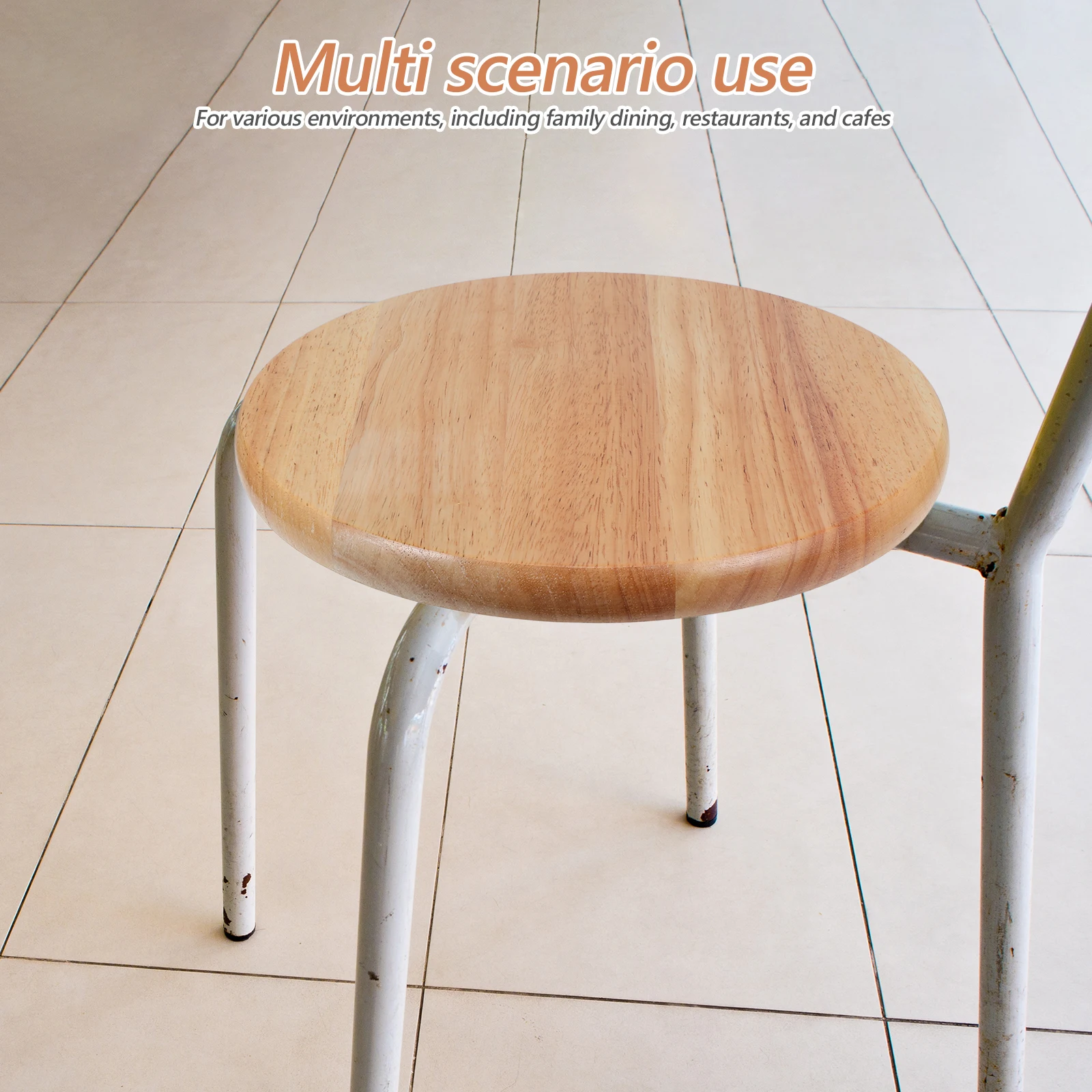 

Solid Wood Round Stool Top Durable Smooth Surface Easy Maintenance Space Saving Design Wooden Bar Stools Steel Canteen Seating