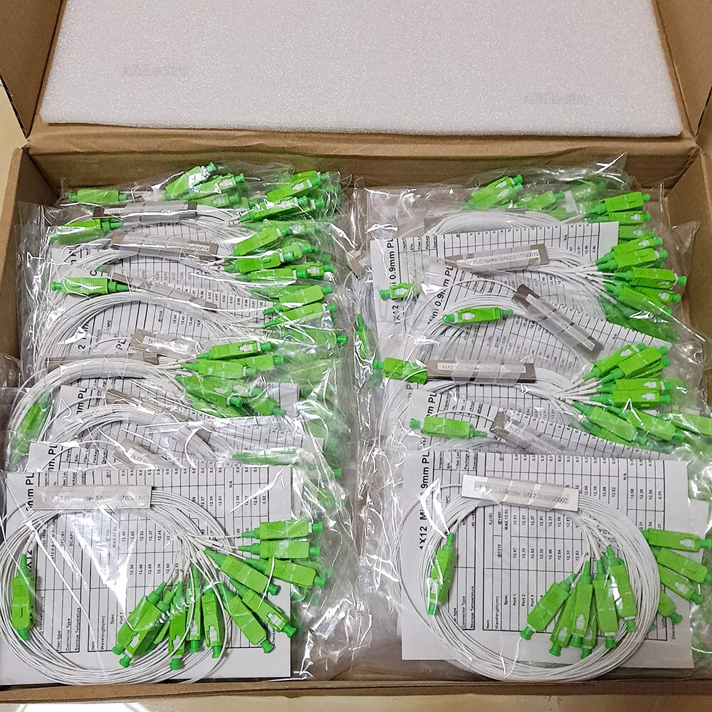 4pcs/Lot SC/APC PLC 1*12 Fiber Optic Splitter White Color PLC 1X12 SM Single Mode SM 0.9mm G657A1 PVC 1m FTTH Free Shipping