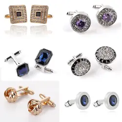 Elegant Style Knot Crystal White Cufflinks for Mens Shirt Cuff Links Novelty Luxury Blue