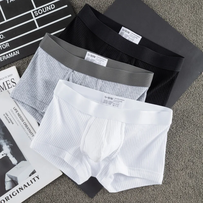 Novo europeu e de venda quente puro algodão virilha com rosca roupa interior masculina quatro cantos planos verão fino respirável 232