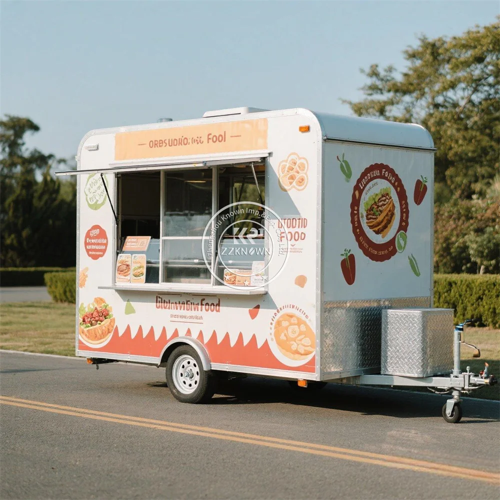 

CE Approved Outdoor Street Ice Cream Cart Mobile Coffee Kiosk Concession Fast Food Truck Trailer With Full Kitchen