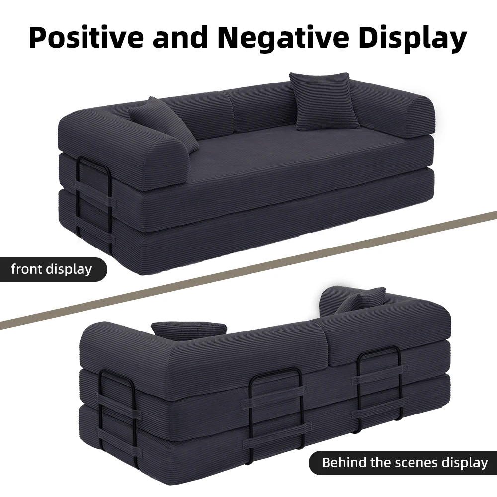 80-Inch Folding Convertible Sofa Bed, Fixed Shape Frame, Frameless Double Sofa Suitable for Small Spaces, Living Rooms, and Bedrooms - view 3