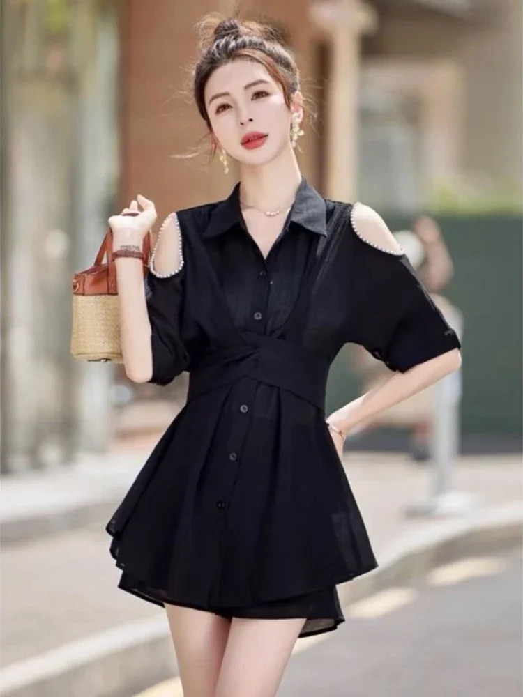 หลวมกางเกงขาสั้นหญิงโปร่งใสเสื้อและเสื้อสตรีชุดสั้น 2 ชิ้น Quick-drying ความแปลกใหม่ในแนวโน้มคลาสสิกสไตล์เต็ม