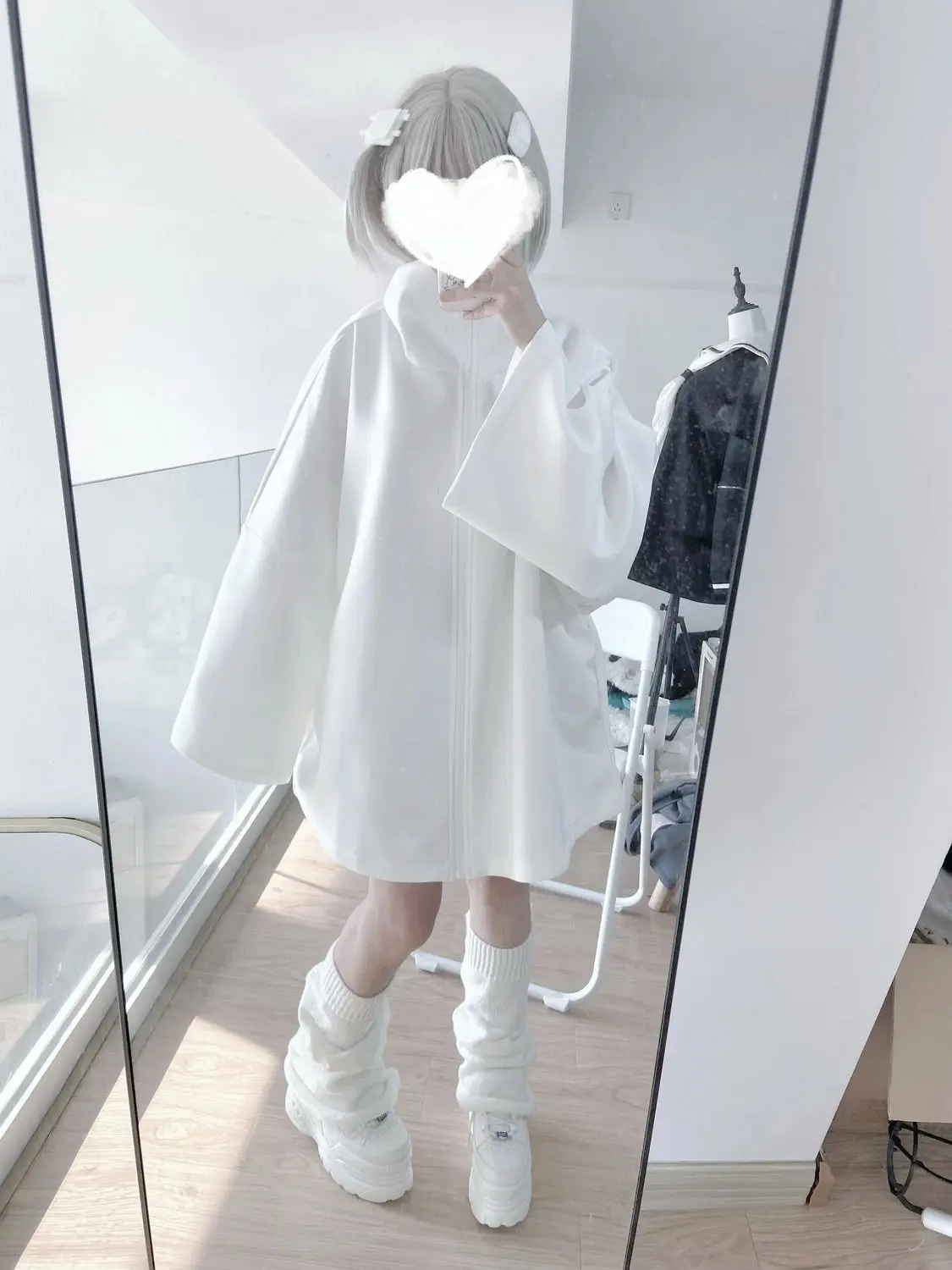 Subculture Angel Cute Sports Stand Neck White Coat Women Japanese Autumn and Winter New Loose Soft Girl White Hoodie Women Top